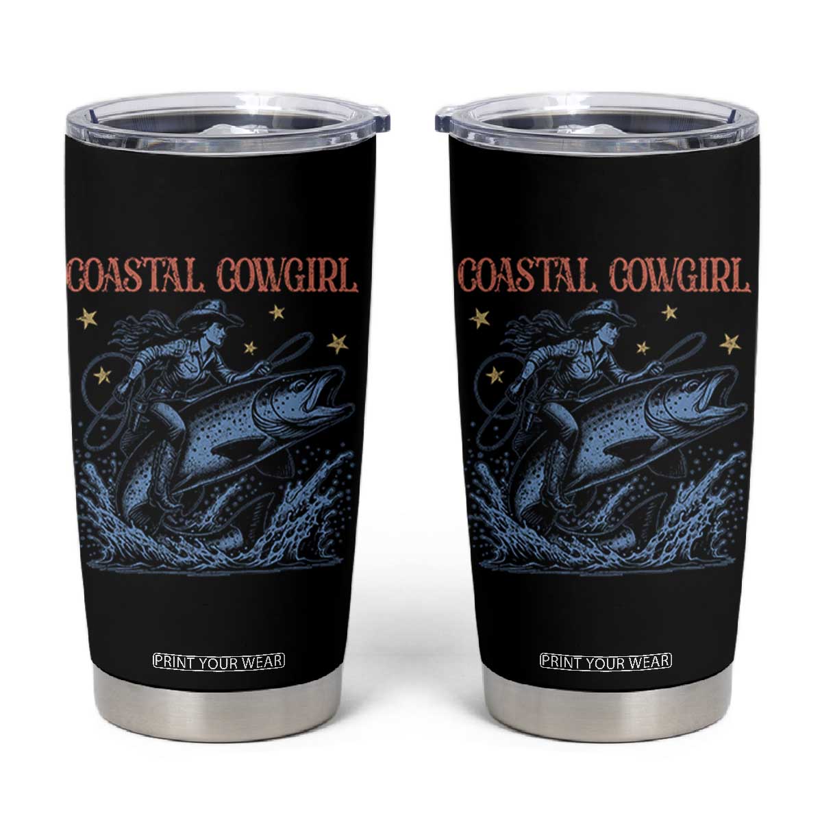 Coastal Cowgirl Tumbler Cup Funny Western Country Rodeo Cowgirl Fishing TS10 Black Print Your Wear