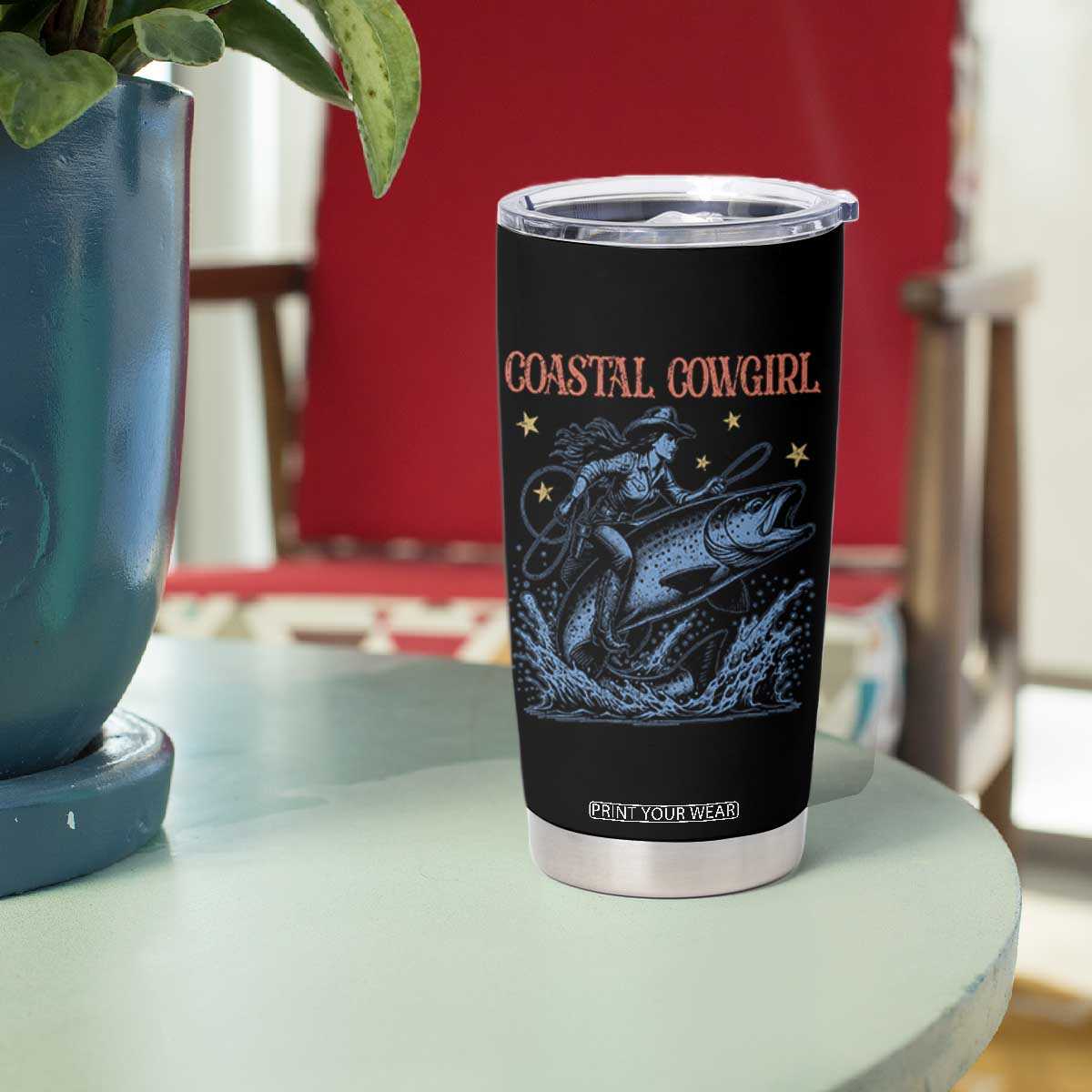 Coastal Cowgirl Tumbler Cup Funny Western Country Rodeo Cowgirl Fishing TS10 Print Your Wear