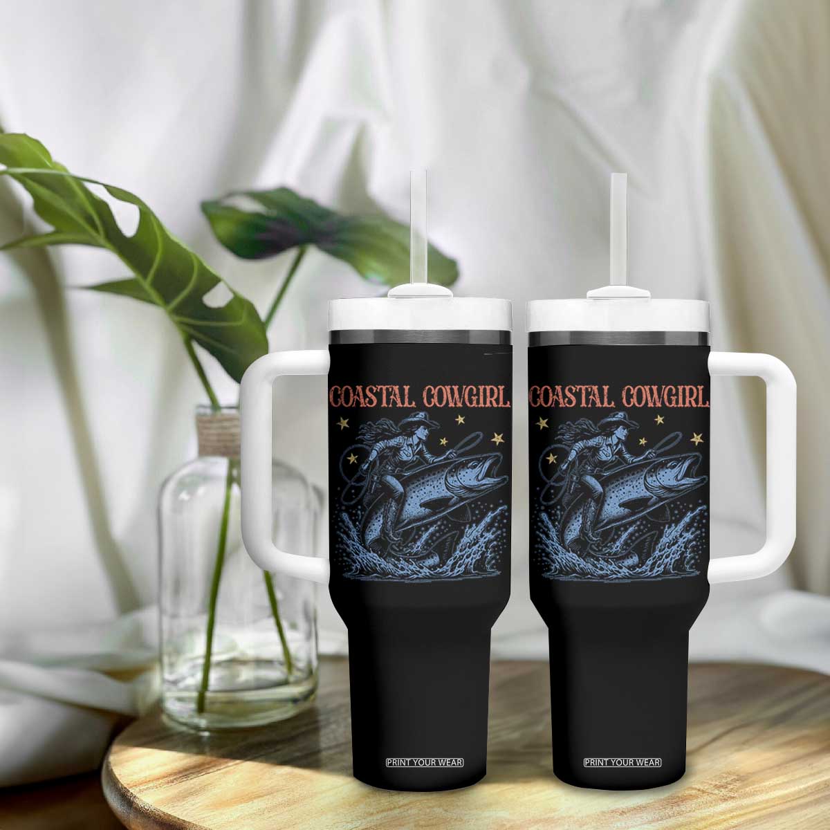 Coastal Cowgirl Tumbler With Handle Funny Western Country Rodeo Cowgirl Fishing TS10 Print Your Wear