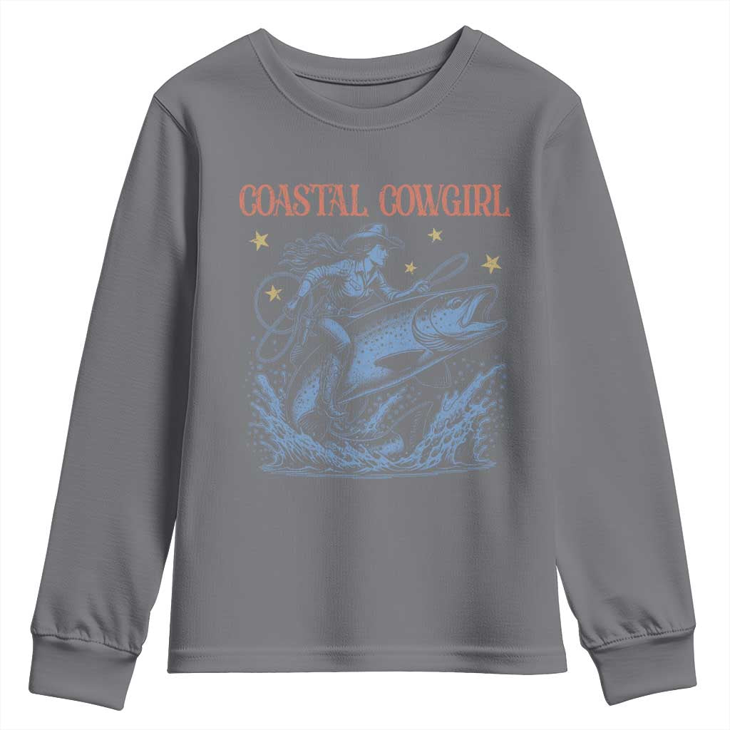 Coastal Cowgirl Youth Sweatshirt Funny Western Country Rodeo Cowgirl Fishing TS10 Charcoal Print Your Wear