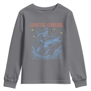 Coastal Cowgirl Youth Sweatshirt Funny Western Country Rodeo Cowgirl Fishing TS10 Charcoal Print Your Wear
