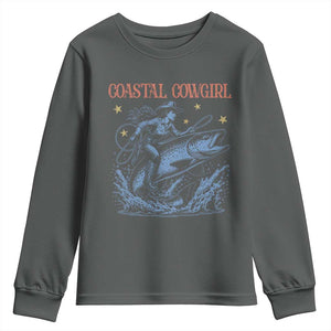 Coastal Cowgirl Youth Sweatshirt Funny Western Country Rodeo Cowgirl Fishing TS10 Dark Heather Print Your Wear