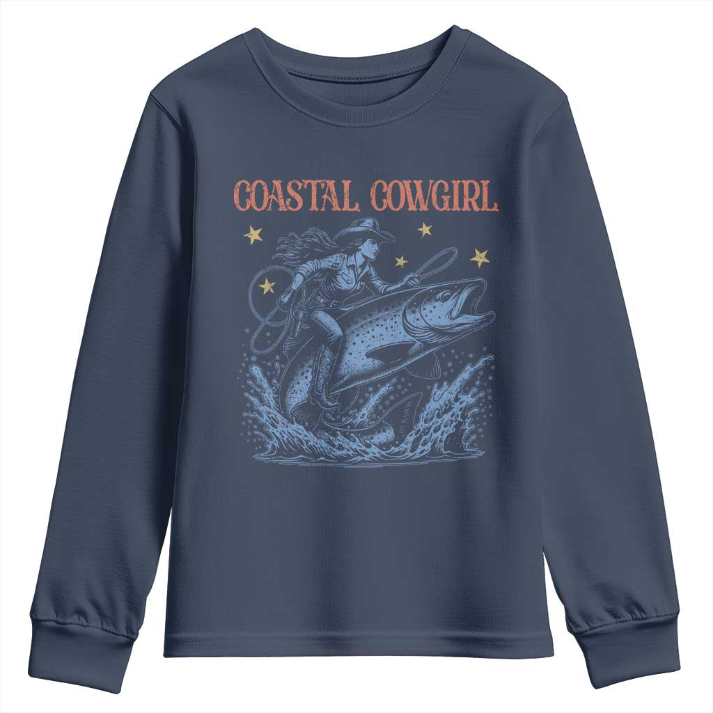 Coastal Cowgirl Youth Sweatshirt Funny Western Country Rodeo Cowgirl Fishing TS10 Navy Print Your Wear