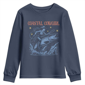 Coastal Cowgirl Youth Sweatshirt Funny Western Country Rodeo Cowgirl Fishing TS10 Navy Print Your Wear