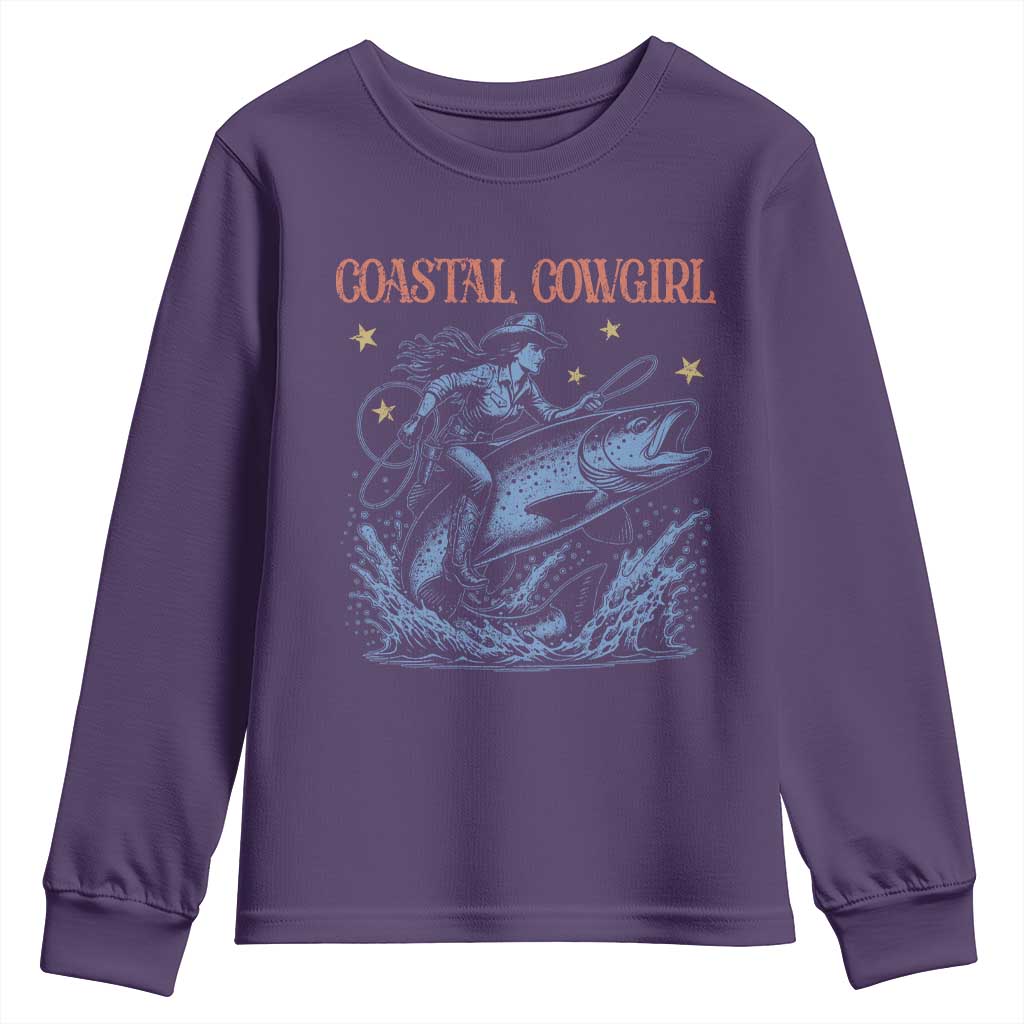Coastal Cowgirl Youth Sweatshirt Funny Western Country Rodeo Cowgirl Fishing TS10 Purple Print Your Wear