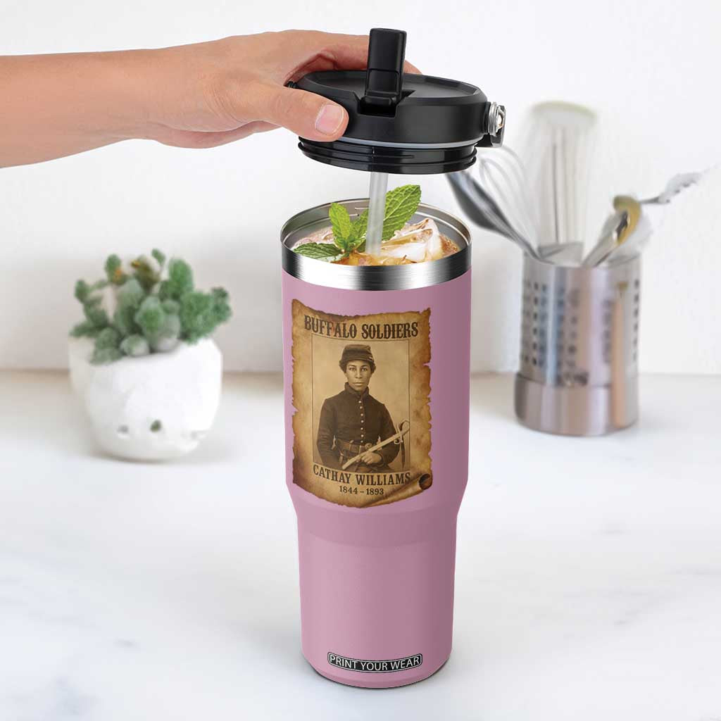 Cathay Williams Flip Straw Tumbler Buffalo Soldier First African American Female Soldier TS10 One Size: 30 oz Light Pink Print Your Wear