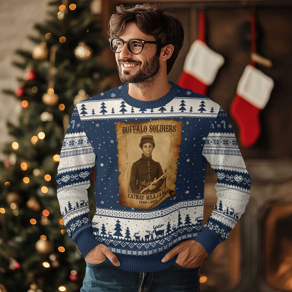 Cathay Williams Ugly Christmas Sweater Buffalo Soldier First African American Female Soldier TS10 Navy Beige Print Your Wear