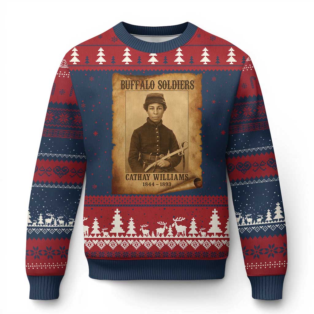 Cathay Williams Ugly Christmas Sweater Buffalo Soldier First African American Female Soldier TS10 Navy Red Print Your Wear