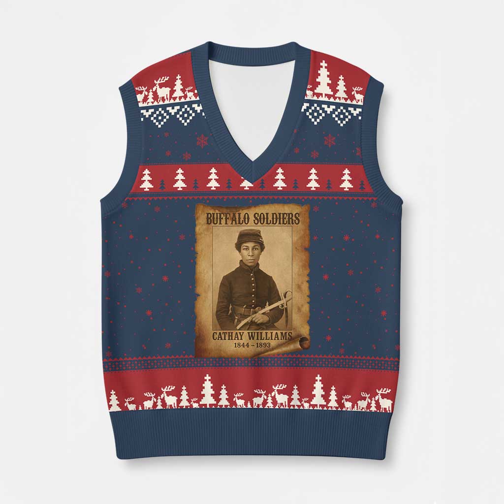 Cathay Williams V-Neck Knit Sweater Vest Buffalo Soldier First African American Female Soldier TS10 Navy Red Print Your Wear