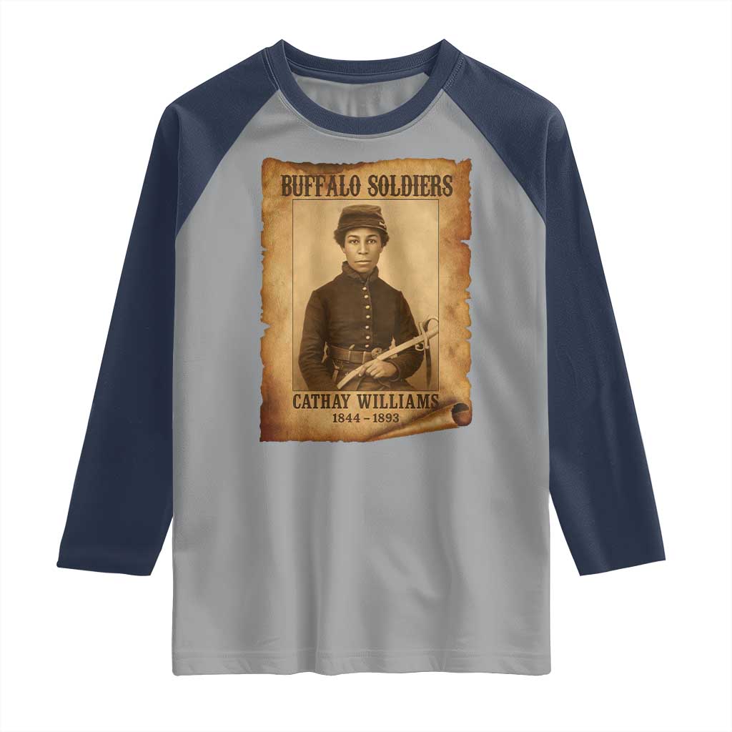 Cathay Williams Raglan Shirt Buffalo Soldier First African American Female Soldier TS10 Sport Gray Navy Print Your Wear