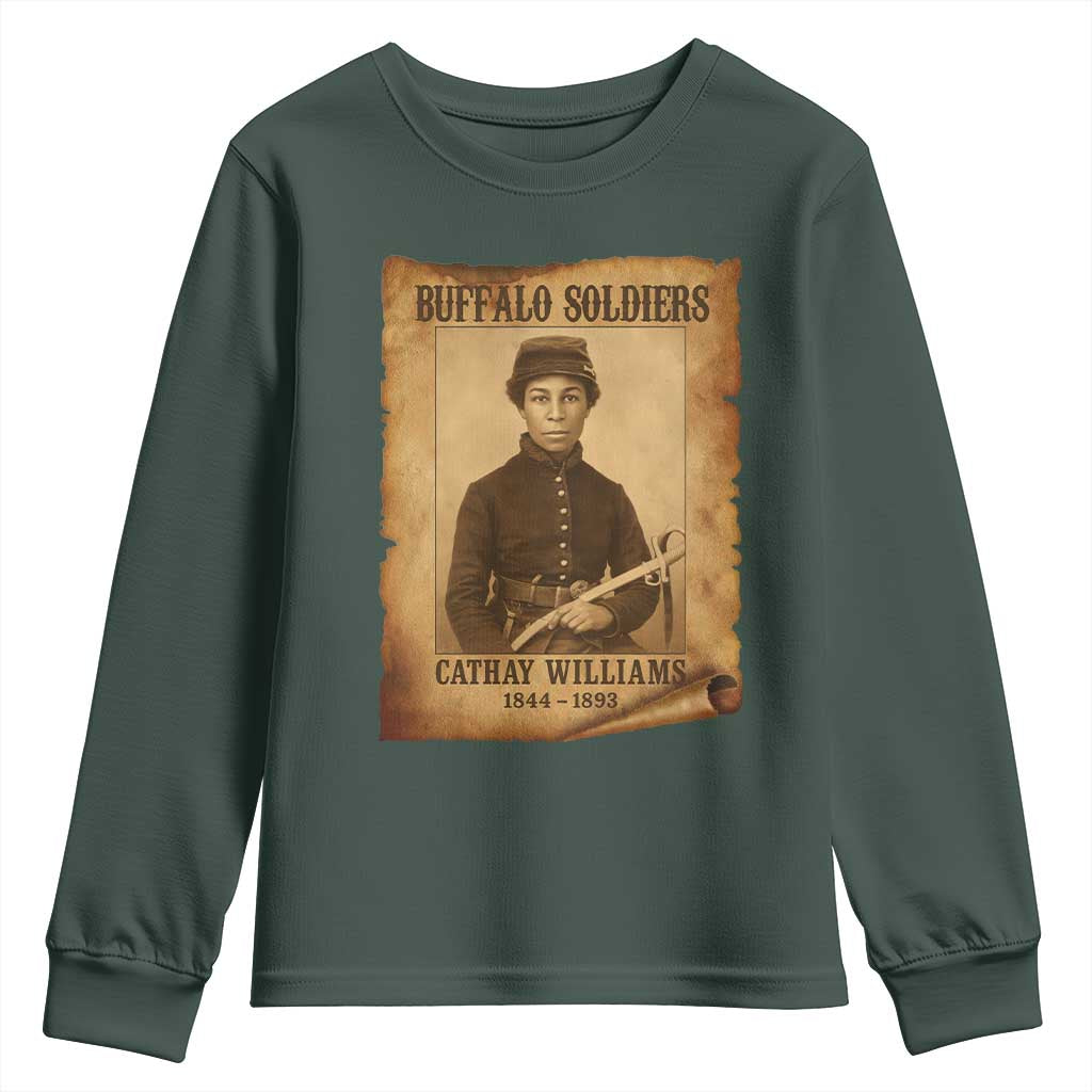 Cathay Williams Youth Sweatshirt Buffalo Soldier First African American Female Soldier TS10 Dark Forest Green Print Your Wear