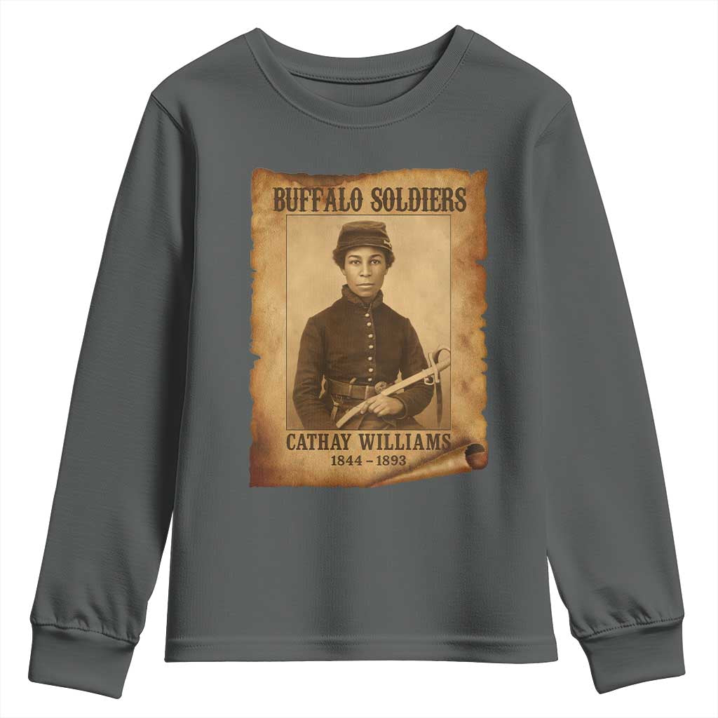 Cathay Williams Youth Sweatshirt Buffalo Soldier First African American Female Soldier TS10 Dark Heather Print Your Wear