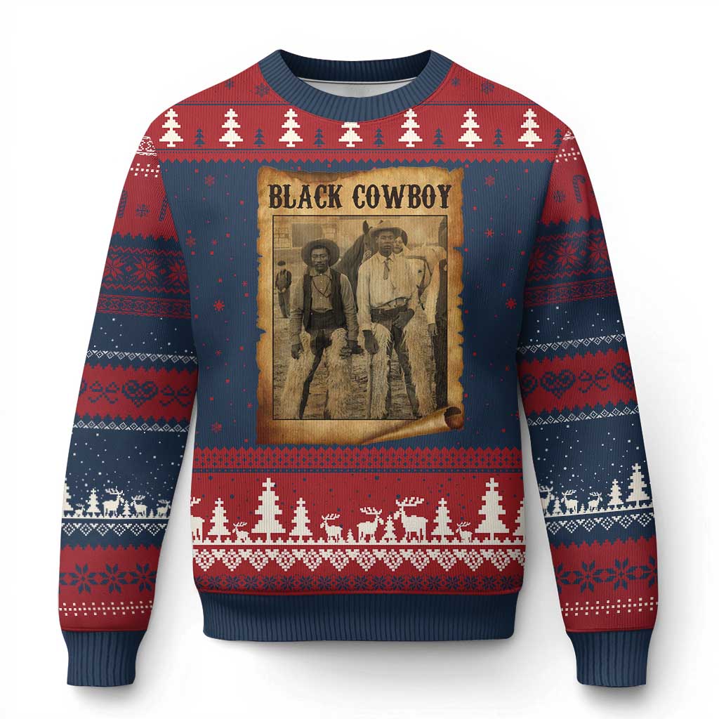 Black Cowboys Ugly Christmas Sweater Vintage African American Western Black History TS10 Navy Red Print Your Wear