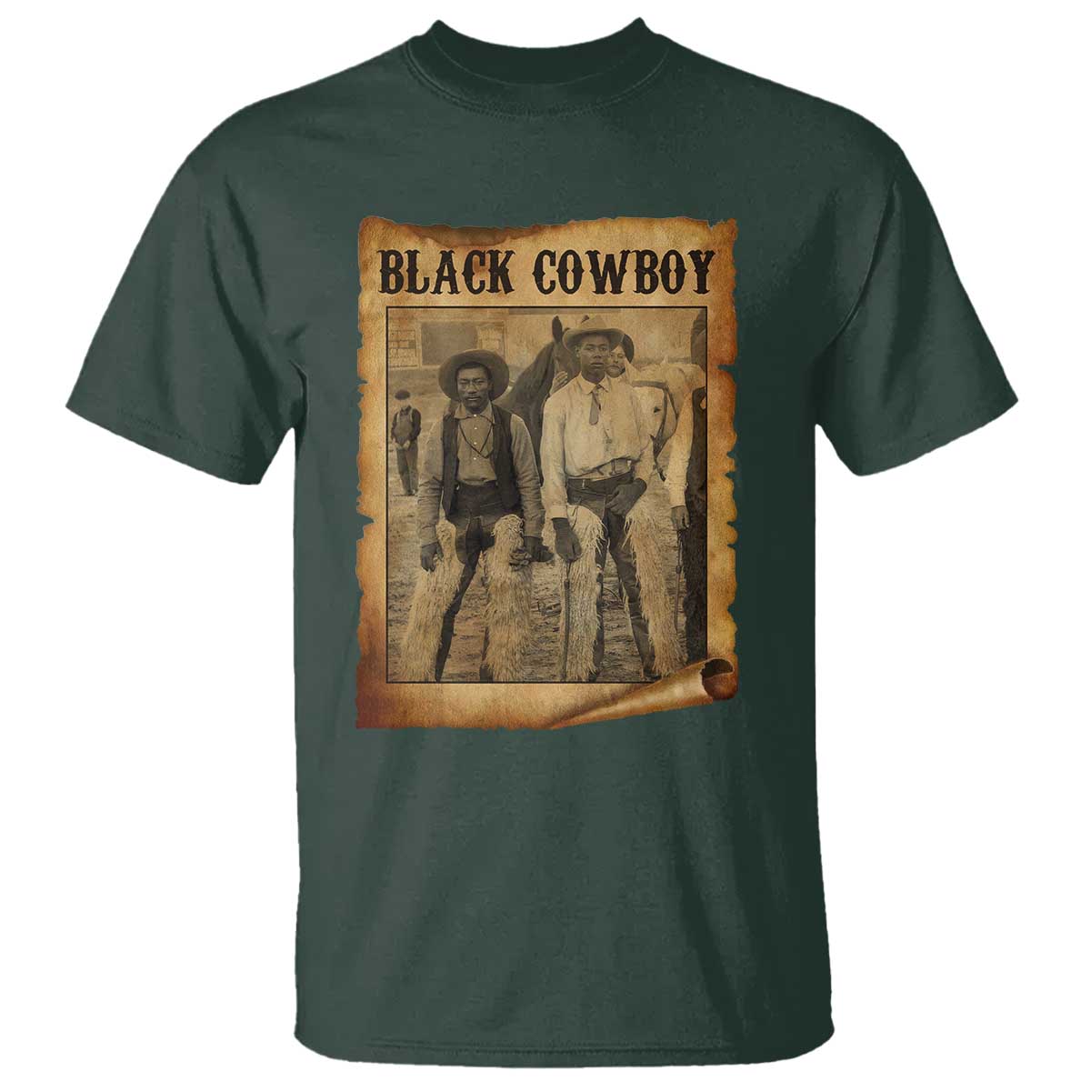 Black Cowboys T Shirt Vintage African American Western Black History TS10 Dark Forest Green Print Your Wear