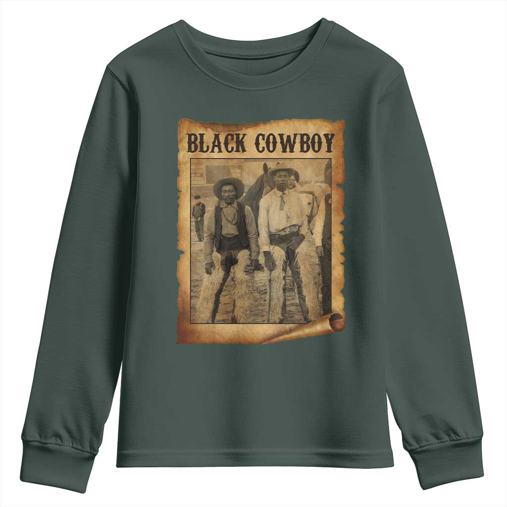 Black Cowboys Youth Sweatshirt Vintage African American Western Black History TS10 Dark Forest Green Print Your Wear