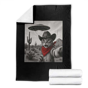 Vintage UFO Cowboy Cat Throw Blanket Retro 90s Western Rodeo Kitten Cat Selfie With Alien UFO TS10 Black Print Your Wear
