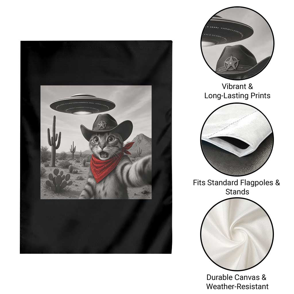 Vintage UFO Cowboy Cat Garden Flag Retro 90s Western Rodeo Kitten Cat Selfie With Alien UFO TS10 Print Your Wear