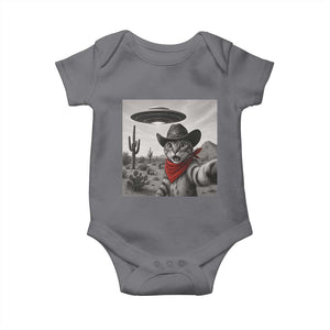 Vintage UFO Cowboy Cat Baby Onesie Retro 90s Western Rodeo Kitten Cat Selfie With Alien UFO TS10 Charcoal Print Your Wear