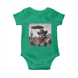 Vintage UFO Cowboy Cat Baby Onesie Retro 90s Western Rodeo Kitten Cat Selfie With Alien UFO TS10 Irish Green Print Your Wear