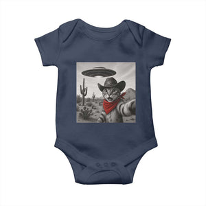 Vintage UFO Cowboy Cat Baby Onesie Retro 90s Western Rodeo Kitten Cat Selfie With Alien UFO TS10 Navy Print Your Wear