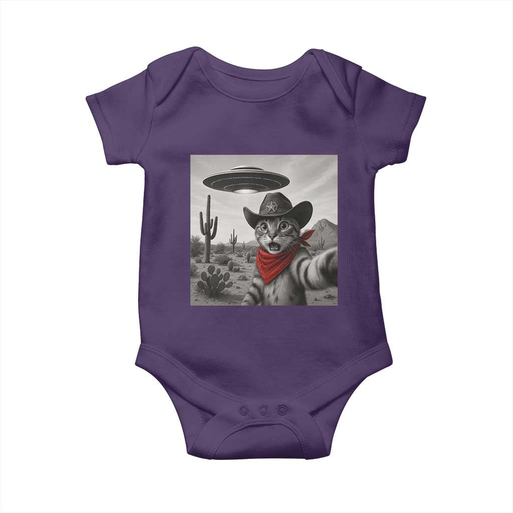 Vintage UFO Cowboy Cat Baby Onesie Retro 90s Western Rodeo Kitten Cat Selfie With Alien UFO TS10 Purple Print Your Wear