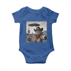 Vintage UFO Cowboy Cat Baby Onesie Retro 90s Western Rodeo Kitten Cat Selfie With Alien UFO TS10 Royal Blue Print Your Wear