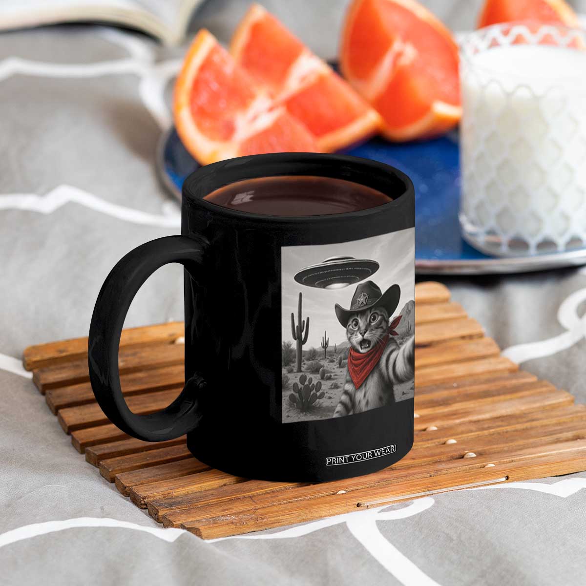 Vintage UFO Cowboy Cat Coffee Mug Retro 90s Western Rodeo Kitten Cat Selfie With Alien UFO TS10 Print Your Wear