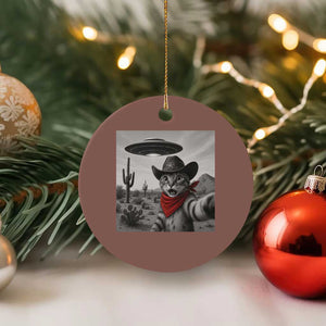 Vintage UFO Cowboy Cat Ceramic Ornament Retro 90s Western Rodeo Kitten Cat Selfie With Alien UFO TS10 1pc Mocha Print Your Wear