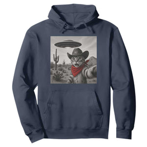 Vintage UFO Cowboy Cat Hoodie Retro 90s Western Rodeo Kitten Cat Selfie With Alien UFO TS10 Navy Print Your Wear