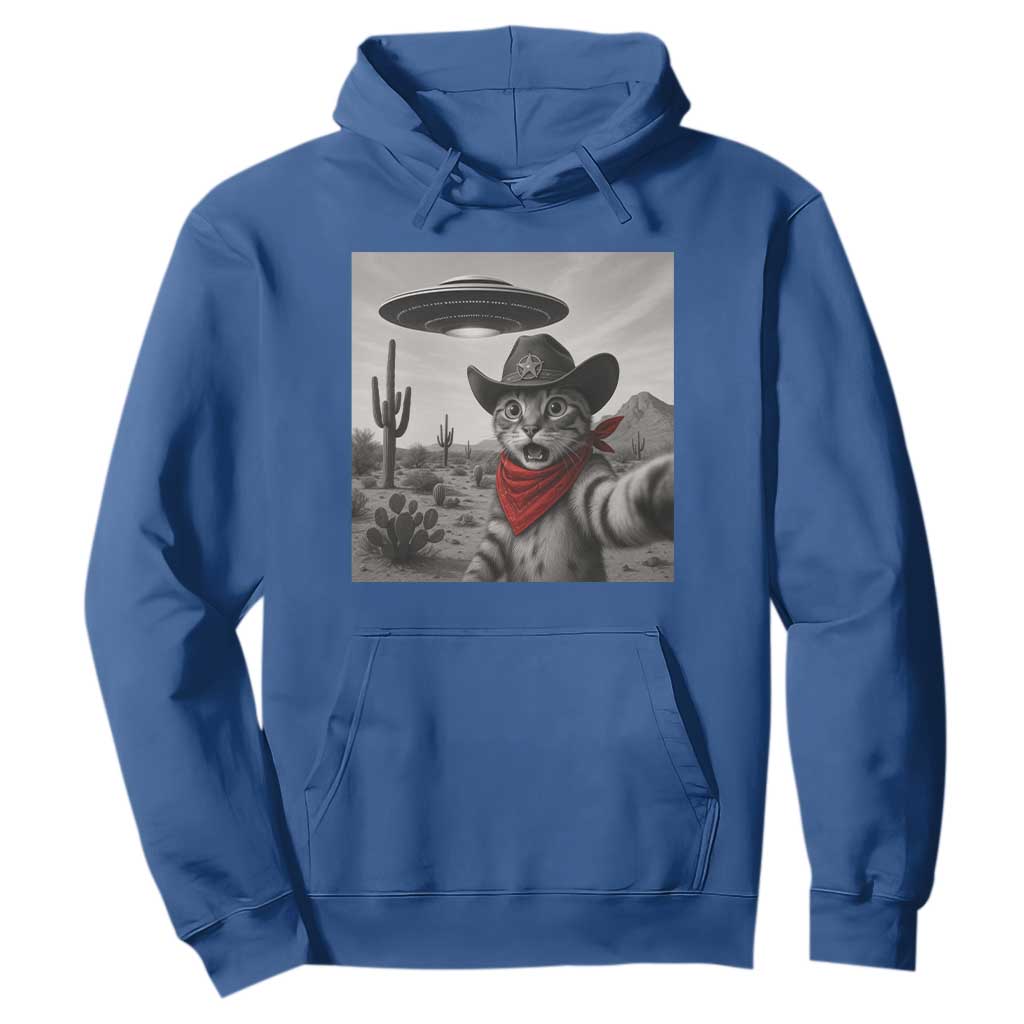 Vintage UFO Cowboy Cat Hoodie Retro 90s Western Rodeo Kitten Cat Selfie With Alien UFO TS10 Royal Blue Print Your Wear
