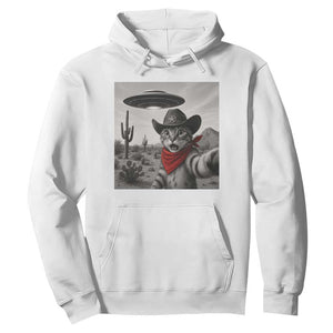 Vintage UFO Cowboy Cat Hoodie Retro 90s Western Rodeo Kitten Cat Selfie With Alien UFO TS10 White Print Your Wear