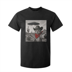 Vintage UFO Cowboy Cat T Shirt For Kid Retro 90s Western Rodeo Kitten Cat Selfie With Alien UFO TS10 Black Print Your Wear