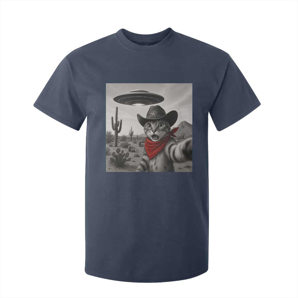 Vintage UFO Cowboy Cat T Shirt For Kid Retro 90s Western Rodeo Kitten Cat Selfie With Alien UFO TS10 Navy Print Your Wear