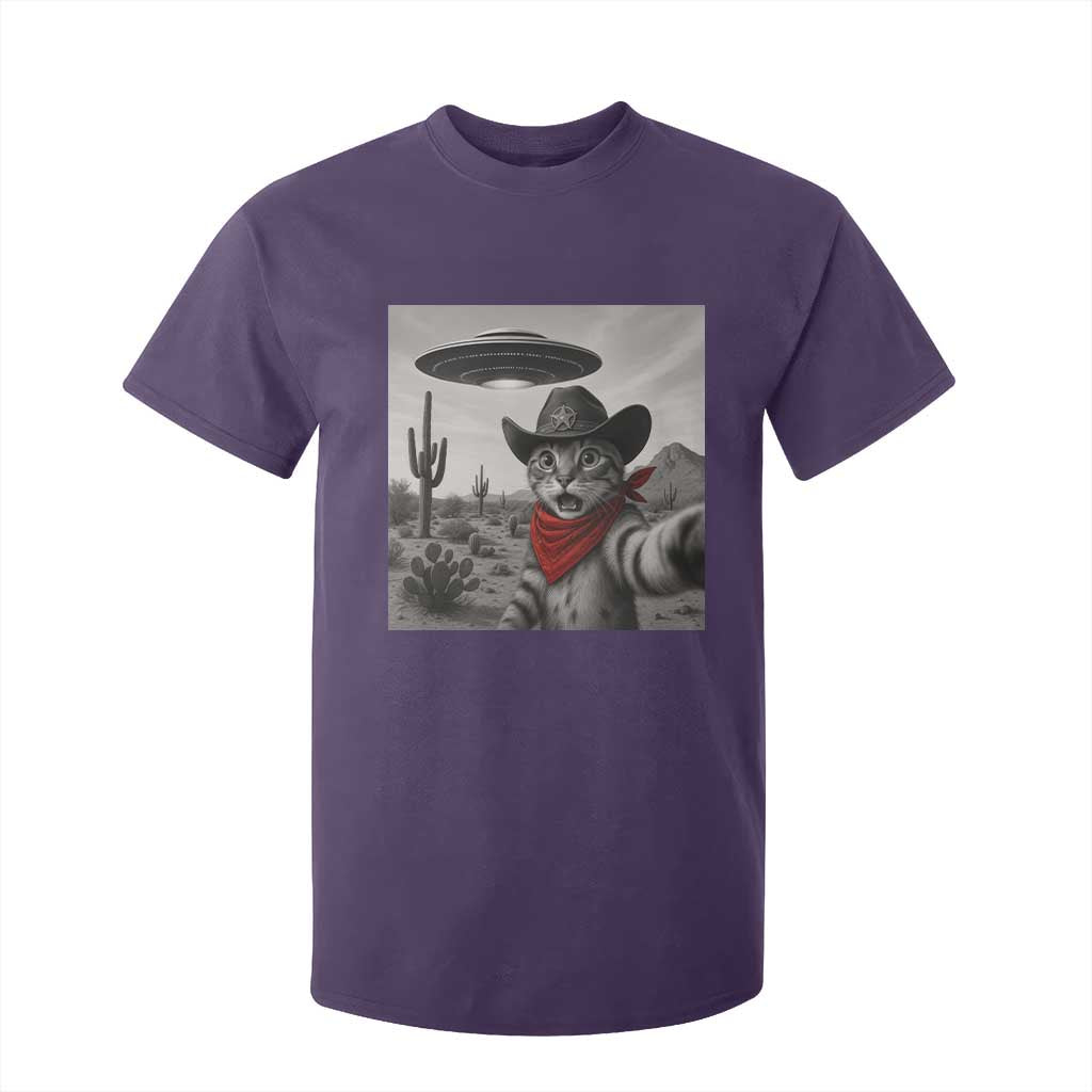 Vintage UFO Cowboy Cat T Shirt For Kid Retro 90s Western Rodeo Kitten Cat Selfie With Alien UFO TS10 Purple Print Your Wear