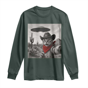Vintage UFO Cowboy Cat Long Sleeve Shirt Retro 90s Western Rodeo Kitten Cat Selfie With Alien UFO TS10 Dark Forest Green Print Your Wear