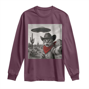 Vintage UFO Cowboy Cat Long Sleeve Shirt Retro 90s Western Rodeo Kitten Cat Selfie With Alien UFO TS10 Maroon Print Your Wear