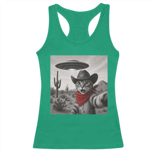 Vintage UFO Cowboy Cat Racerback Tank Top Retro 90s Western Rodeo Kitten Cat Selfie With Alien UFO TS10 Irish Green Print Your Wear