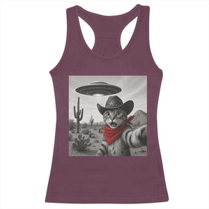 Vintage UFO Cowboy Cat Racerback Tank Top Retro 90s Western Rodeo Kitten Cat Selfie With Alien UFO TS10 Maroon Print Your Wear