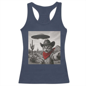 Vintage UFO Cowboy Cat Racerback Tank Top Retro 90s Western Rodeo Kitten Cat Selfie With Alien UFO TS10 Navy Print Your Wear