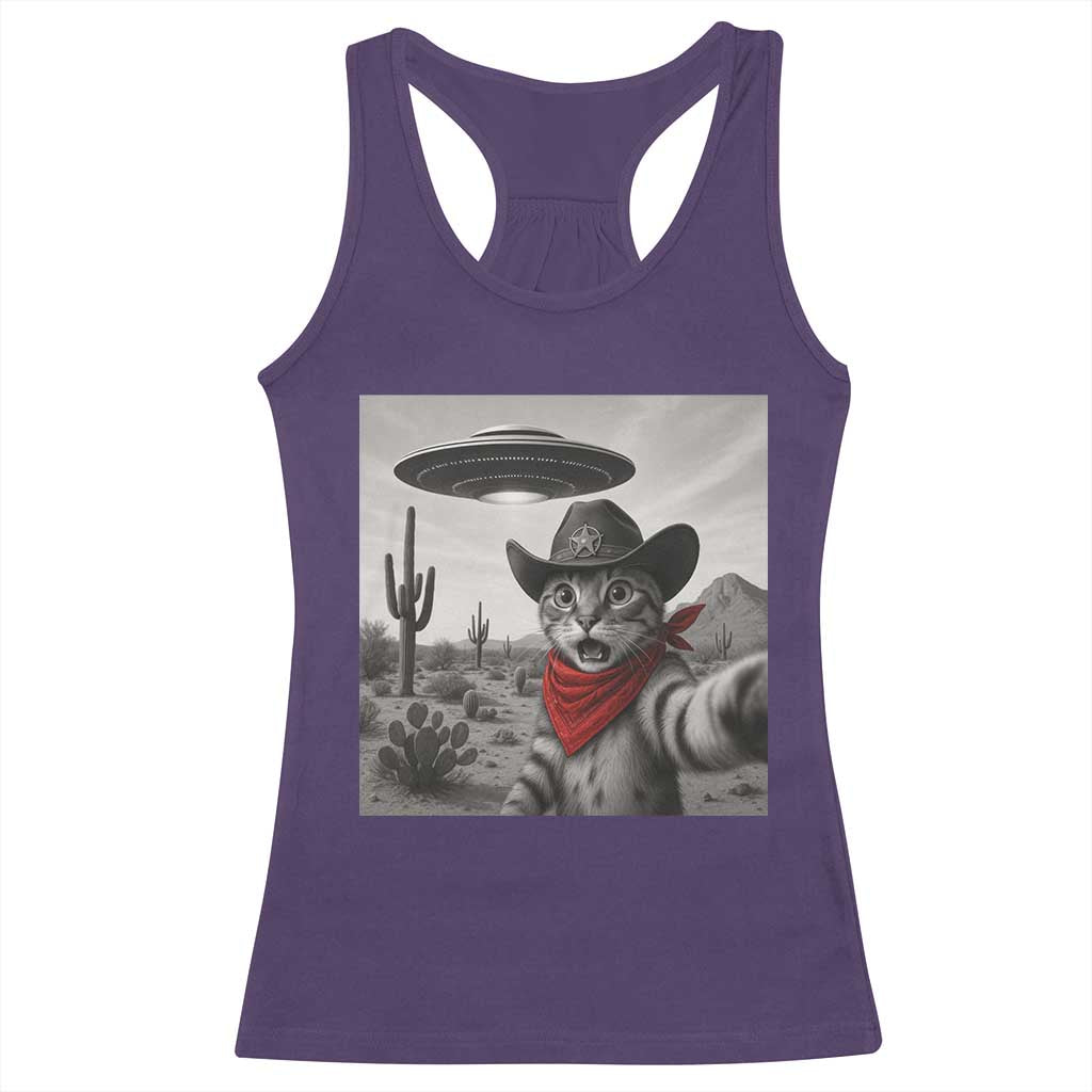 Vintage UFO Cowboy Cat Racerback Tank Top Retro 90s Western Rodeo Kitten Cat Selfie With Alien UFO TS10 Purple Print Your Wear