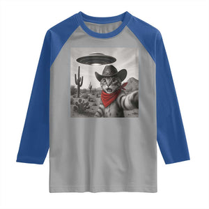 Vintage UFO Cowboy Cat Raglan Shirt Retro 90s Western Rodeo Kitten Cat Selfie With Alien UFO TS10 Sport Gray Royal Print Your Wear
