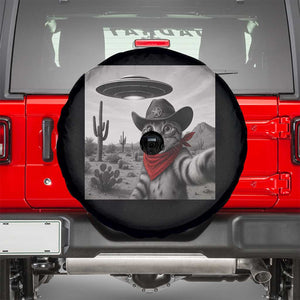 Vintage UFO Cowboy Cat Spare Tire Cover Retro 90s Western Rodeo Kitten Cat Selfie With Alien UFO TS10 Black Print Your Wear