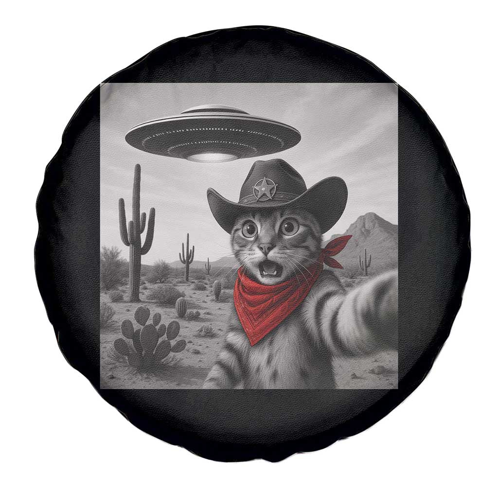 Vintage UFO Cowboy Cat Spare Tire Cover Retro 90s Western Rodeo Kitten Cat Selfie With Alien UFO TS10 Print Your Wear