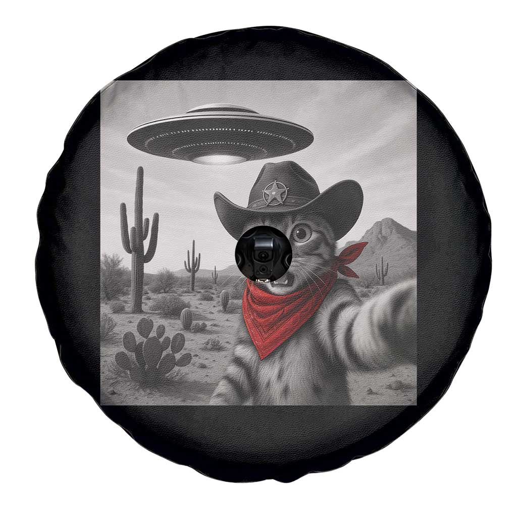 Vintage UFO Cowboy Cat Spare Tire Cover Retro 90s Western Rodeo Kitten Cat Selfie With Alien UFO TS10 Print Your Wear