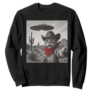 Vintage UFO Cowboy Cat Sweatshirt Retro 90s Western Rodeo Kitten Cat Selfie With Alien UFO TS10 Black Print Your Wear