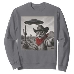 Vintage UFO Cowboy Cat Sweatshirt Retro 90s Western Rodeo Kitten Cat Selfie With Alien UFO TS10 Charcoal Print Your Wear