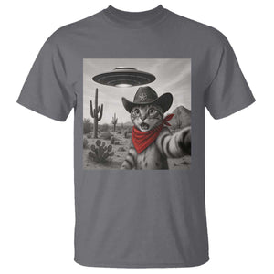 Vintage UFO Cowboy Cat T Shirt Retro 90s Western Rodeo Kitten Cat Selfie With Alien UFO TS10 Charcoal Print Your Wear