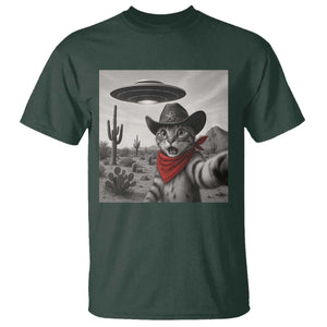 Vintage UFO Cowboy Cat T Shirt Retro 90s Western Rodeo Kitten Cat Selfie With Alien UFO TS10 Dark Forest Green Print Your Wear