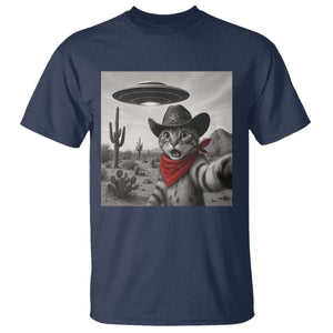 Vintage UFO Cowboy Cat T Shirt Retro 90s Western Rodeo Kitten Cat Selfie With Alien UFO TS10 Navy Print Your Wear