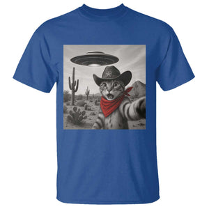 Vintage UFO Cowboy Cat T Shirt Retro 90s Western Rodeo Kitten Cat Selfie With Alien UFO TS10 Royal Blue Print Your Wear
